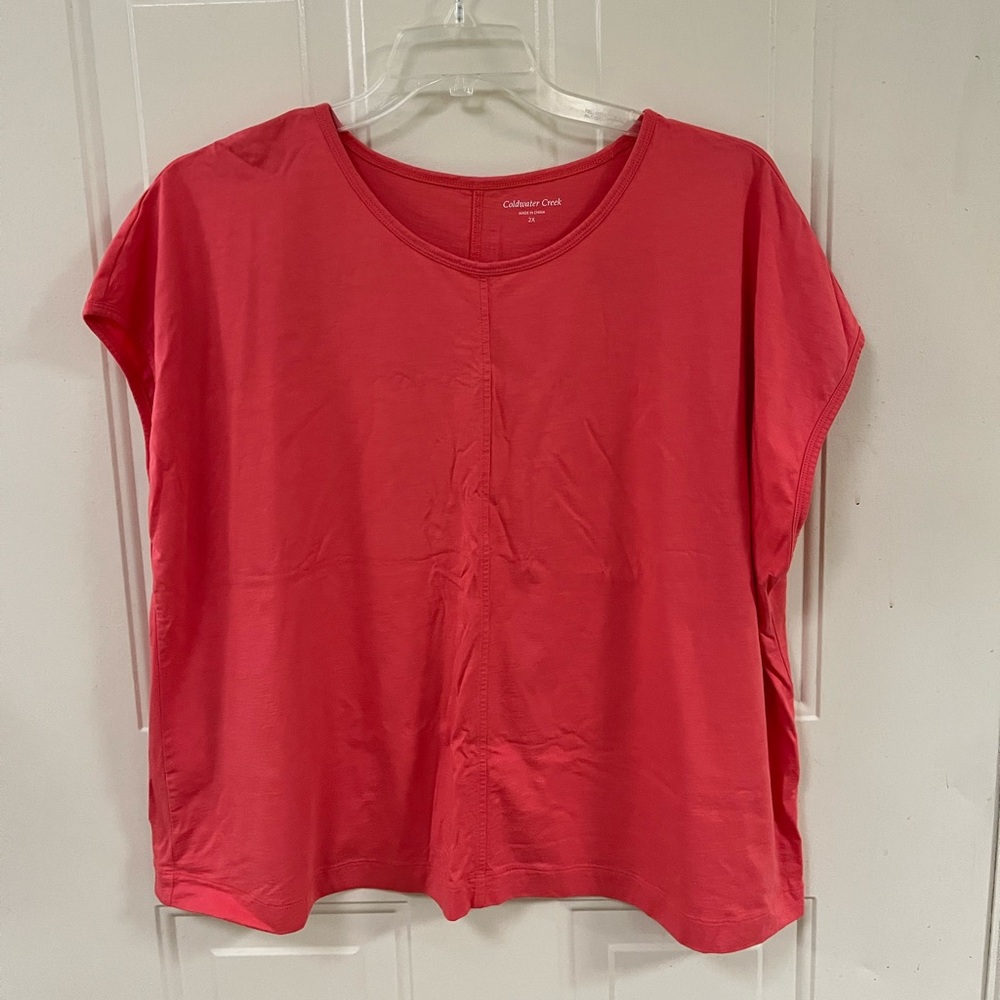 Coldwater Creek Women's Coral-Pink Short Sleeve Scoop Tee